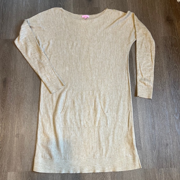 Lilly Pulitzer Jupiter Sweater Dress Cotton Modal Wool PB Camel Heather L - Picture 1 of 11